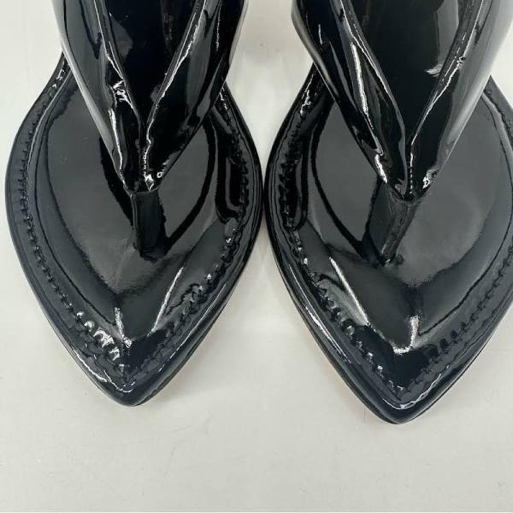 GOOD AMERICAN CINDER RELLA PATENT LEATHER THONG CLEAR WEDGE SANDALS NIB SZ 8 - Picture 10 of 14